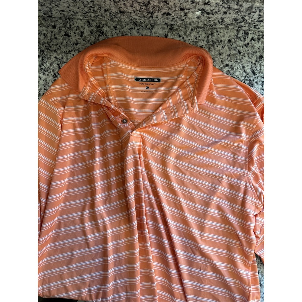 Cypress Club Performance Mens XL Polo Shirt Orange White Striped Short Golf